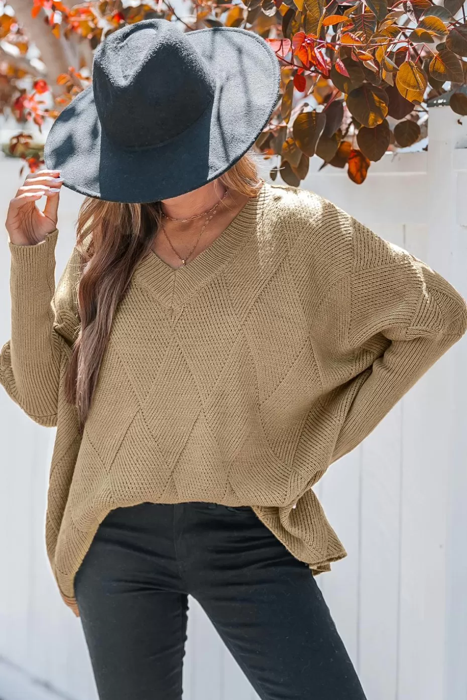 Best Sale Cupshe V-Neck Dolman Sleeve Sweater Top Khaki