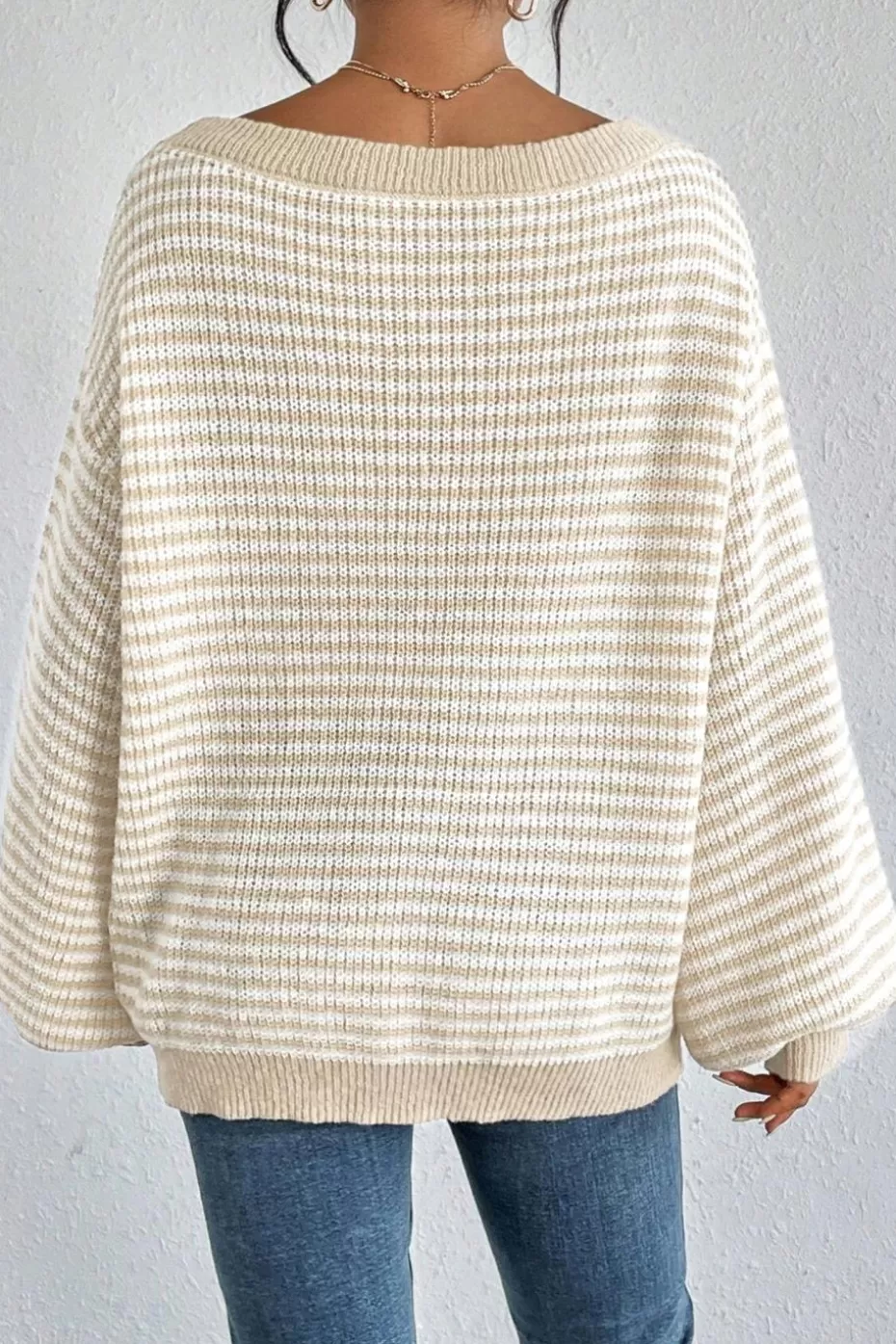 Store Cupshe Wide Neck Long Sleeve Sweater Khaki