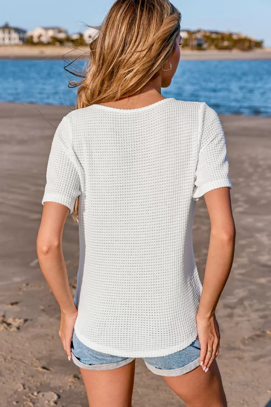 Sale Cupshe Knit Boatneck Short Sleeve Crochet Top White