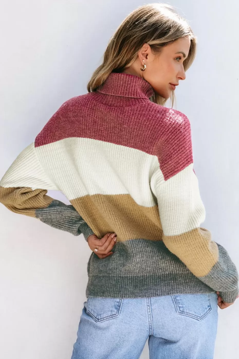 Outlet Cupshe Knit Drop Shoulder Long Sleeve Mockneck Red