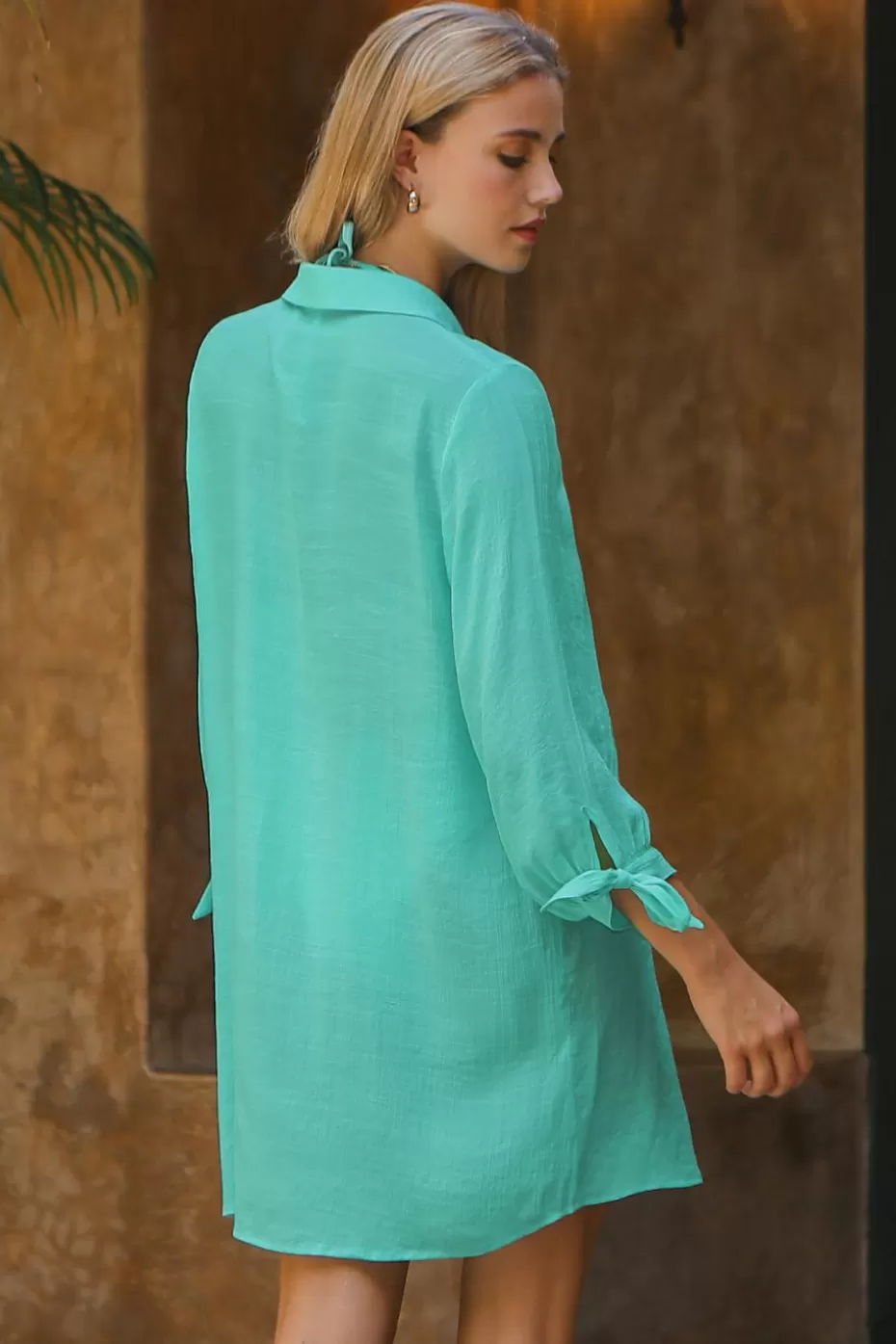 Flash Sale Cupshe Knotted Puff Sleeve Cover-Up Shirt Dress Mint