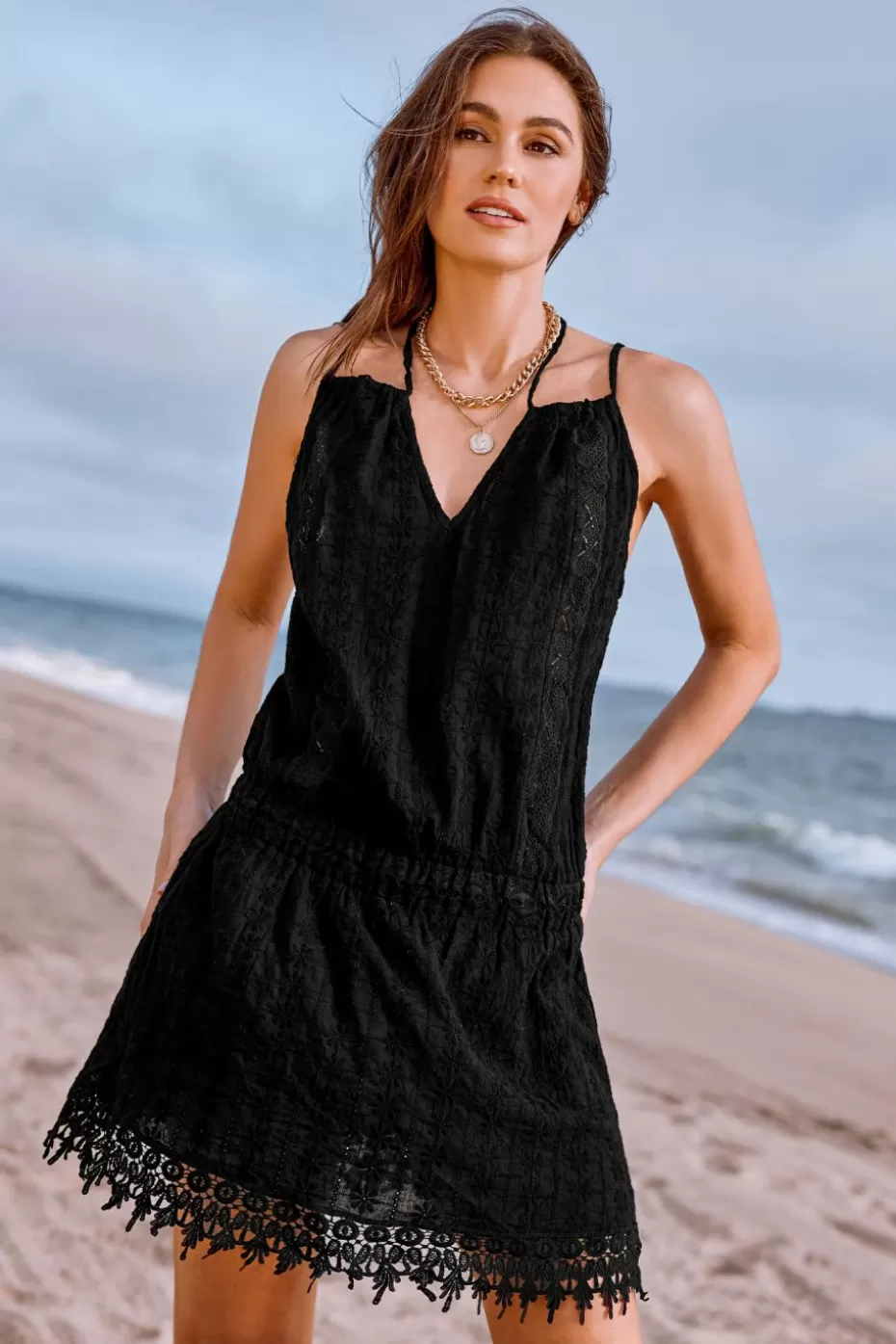 Best Cupshe Lace Tie Front Cover-Up Mini Dress Black