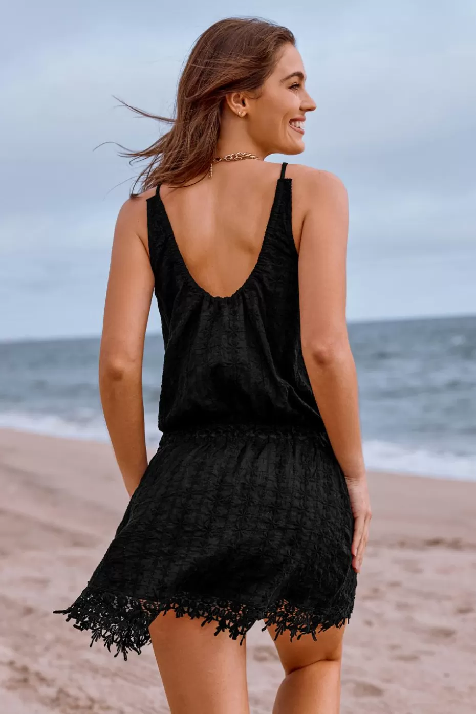 Best Cupshe Lace Tie Front Cover-Up Mini Dress Black