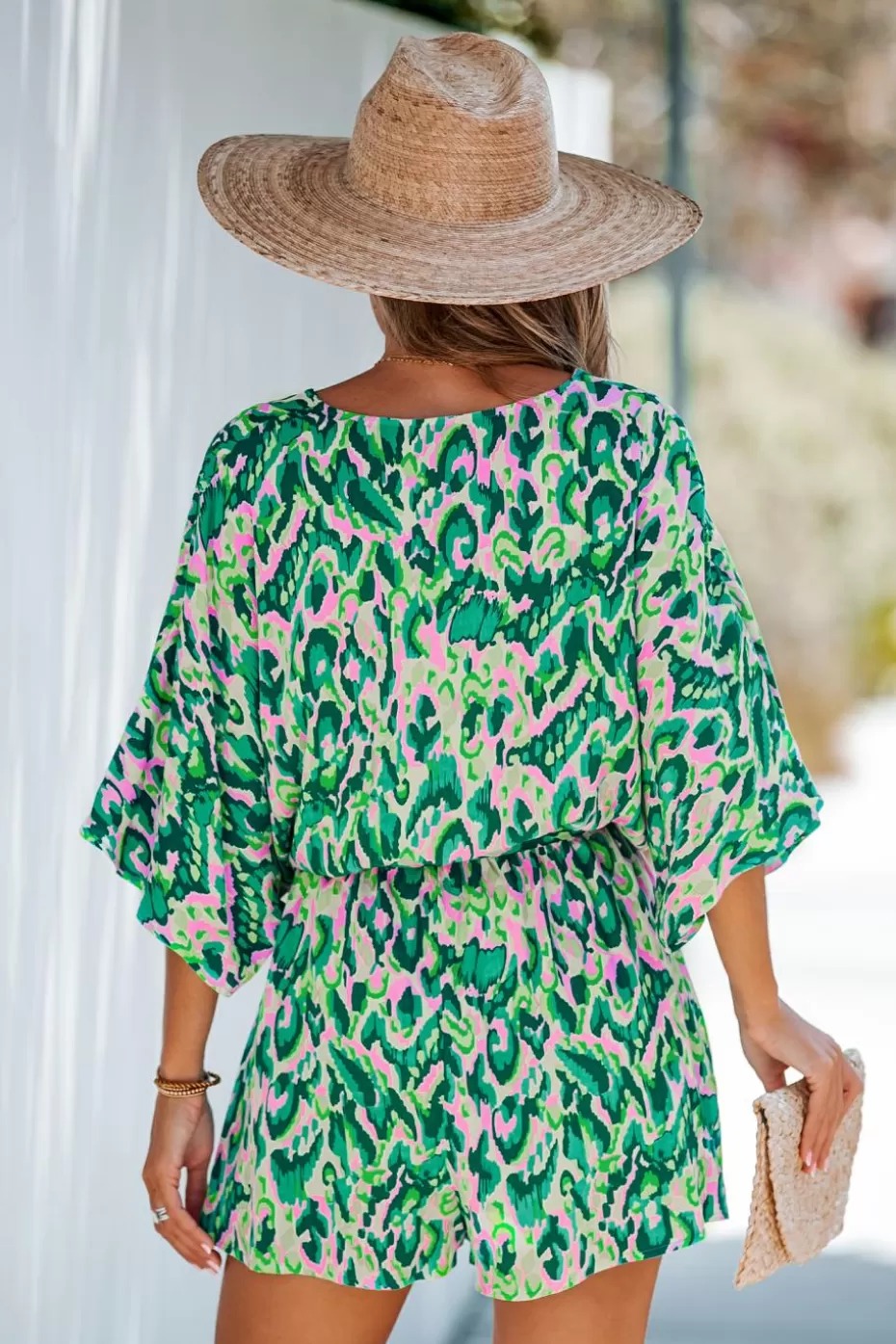 Online Cupshe Lace Up Leopard Print Romper Green