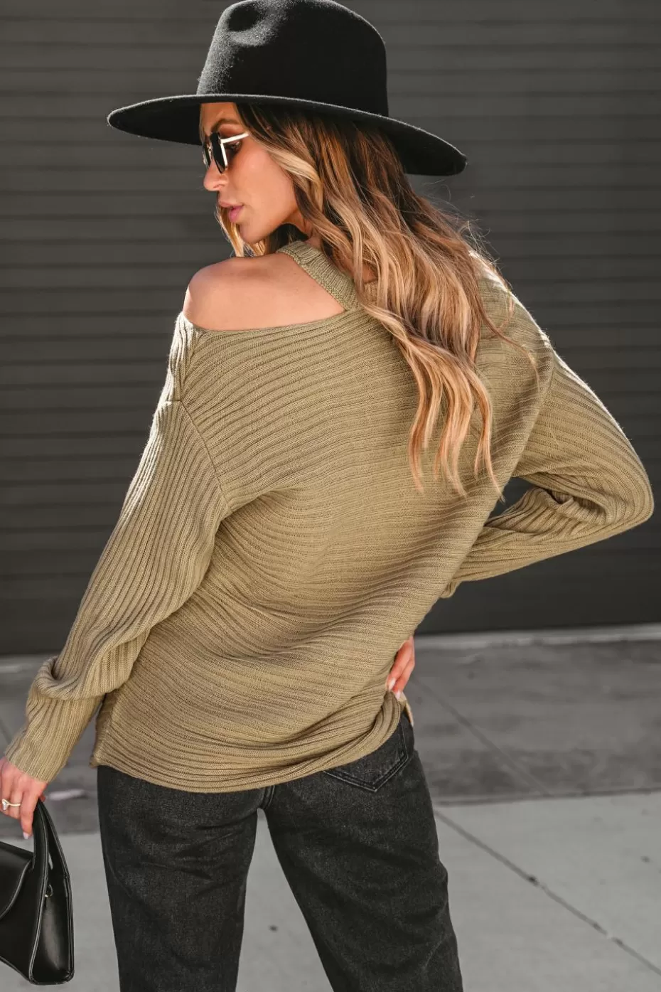 Shop Cupshe Latte Ribbed Cutout Sweater Khaki