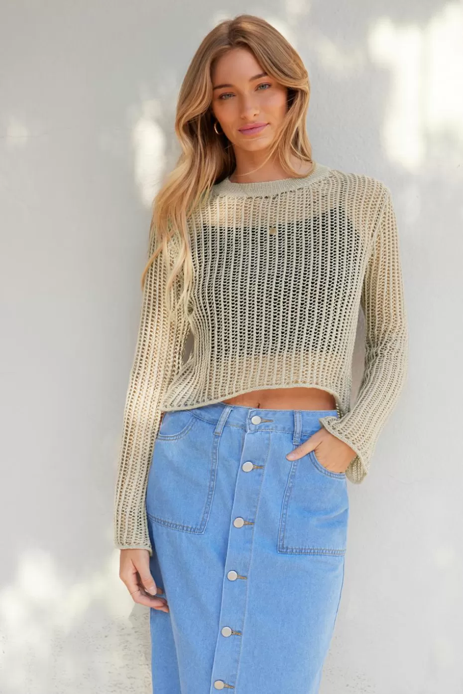 Cheap Cupshe Latte Semi-Sheer Sweater Neutral