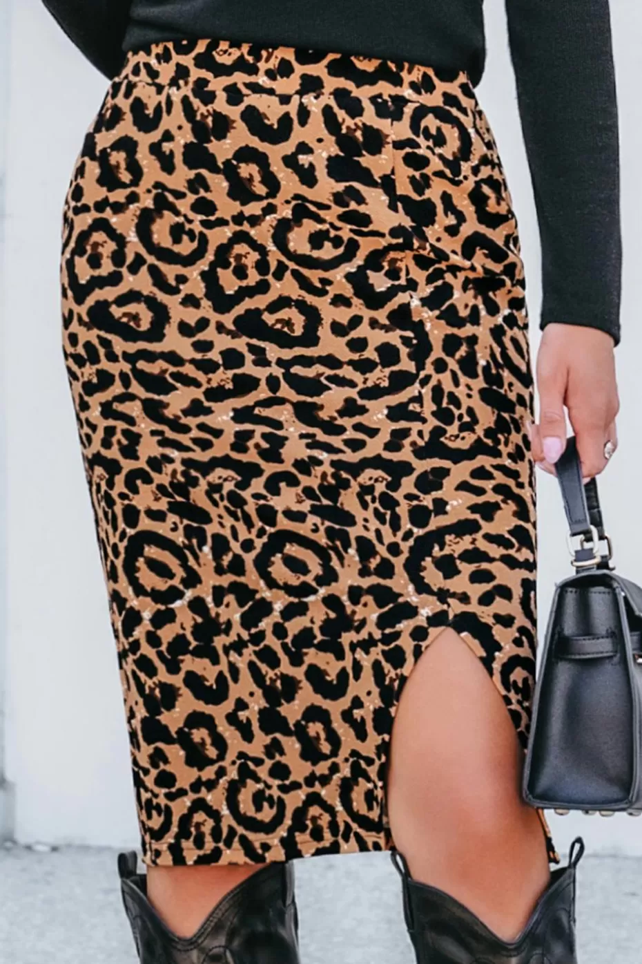 Discount Cupshe Leopard Jersey Midi Skirt Neutral