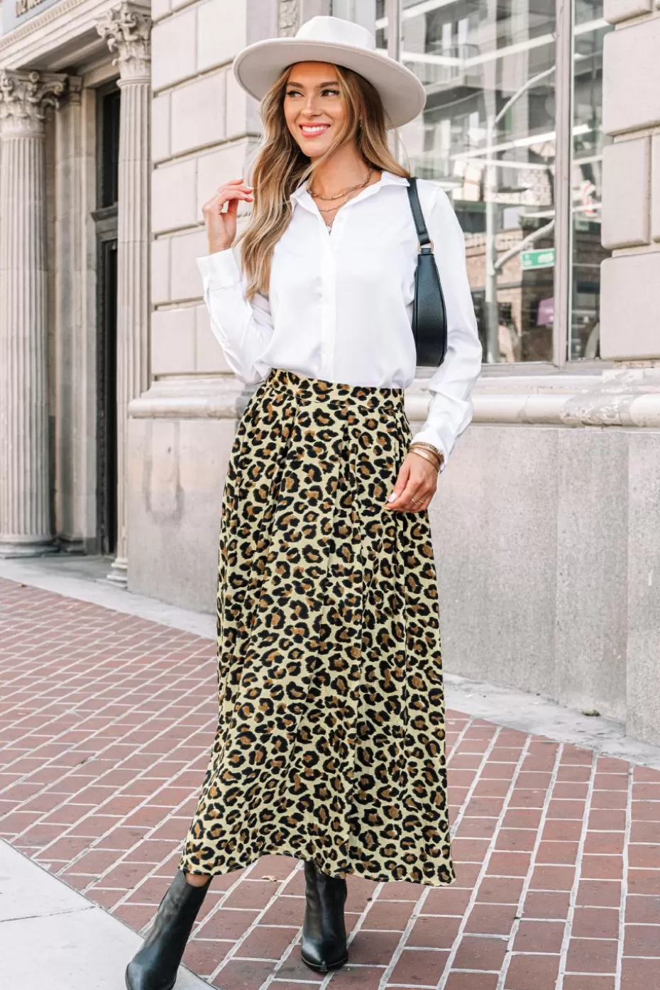 Shop Cupshe Leopard Print Pleated Maxi Skirt Light Brown