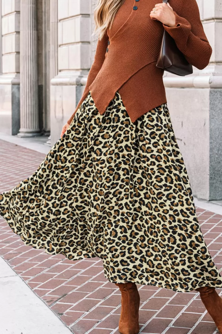 Shop Cupshe Leopard Print Pleated Maxi Skirt Light Brown