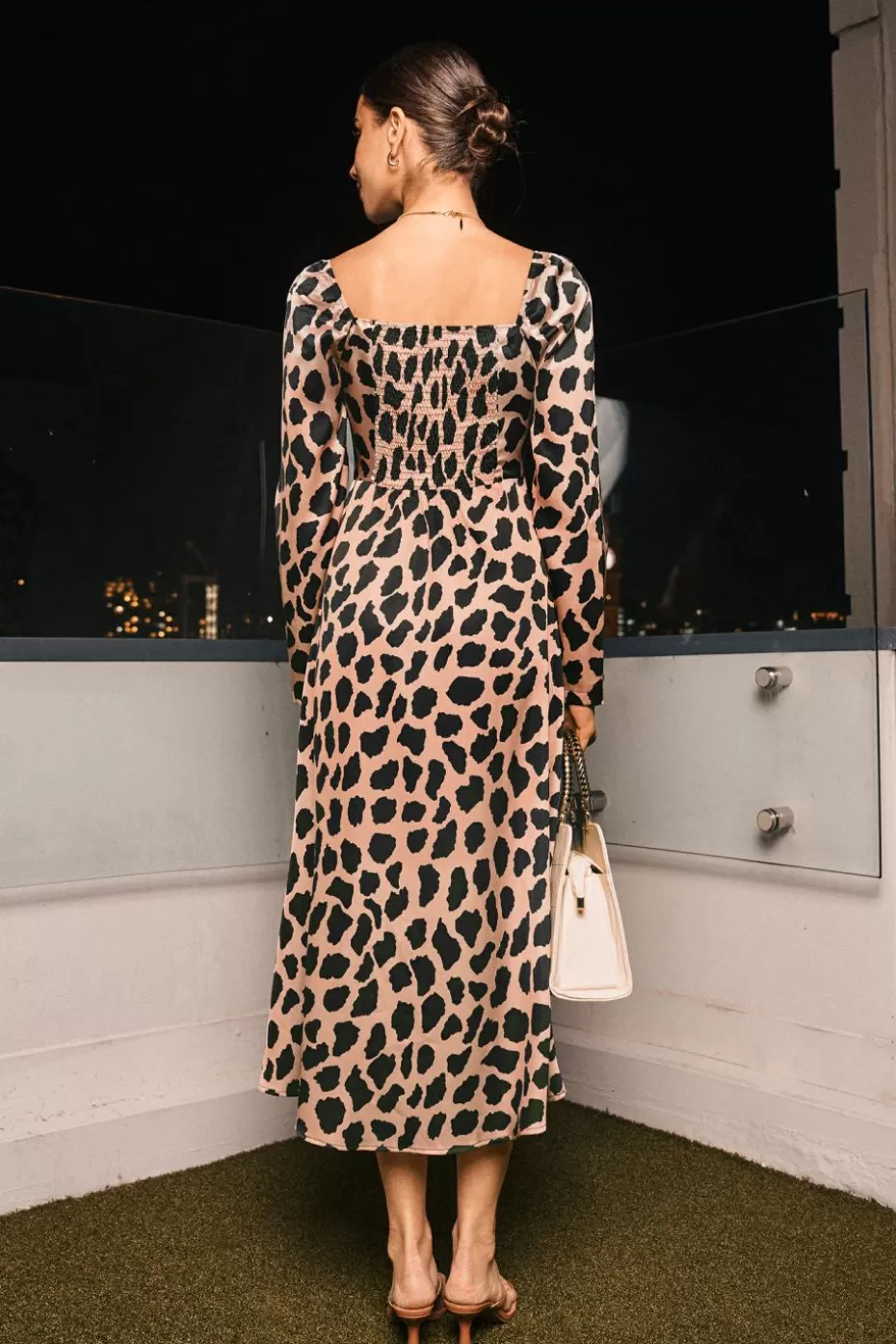Best Cupshe Leopard Print Square Neck Long Sleeve Midi Dress Khaki