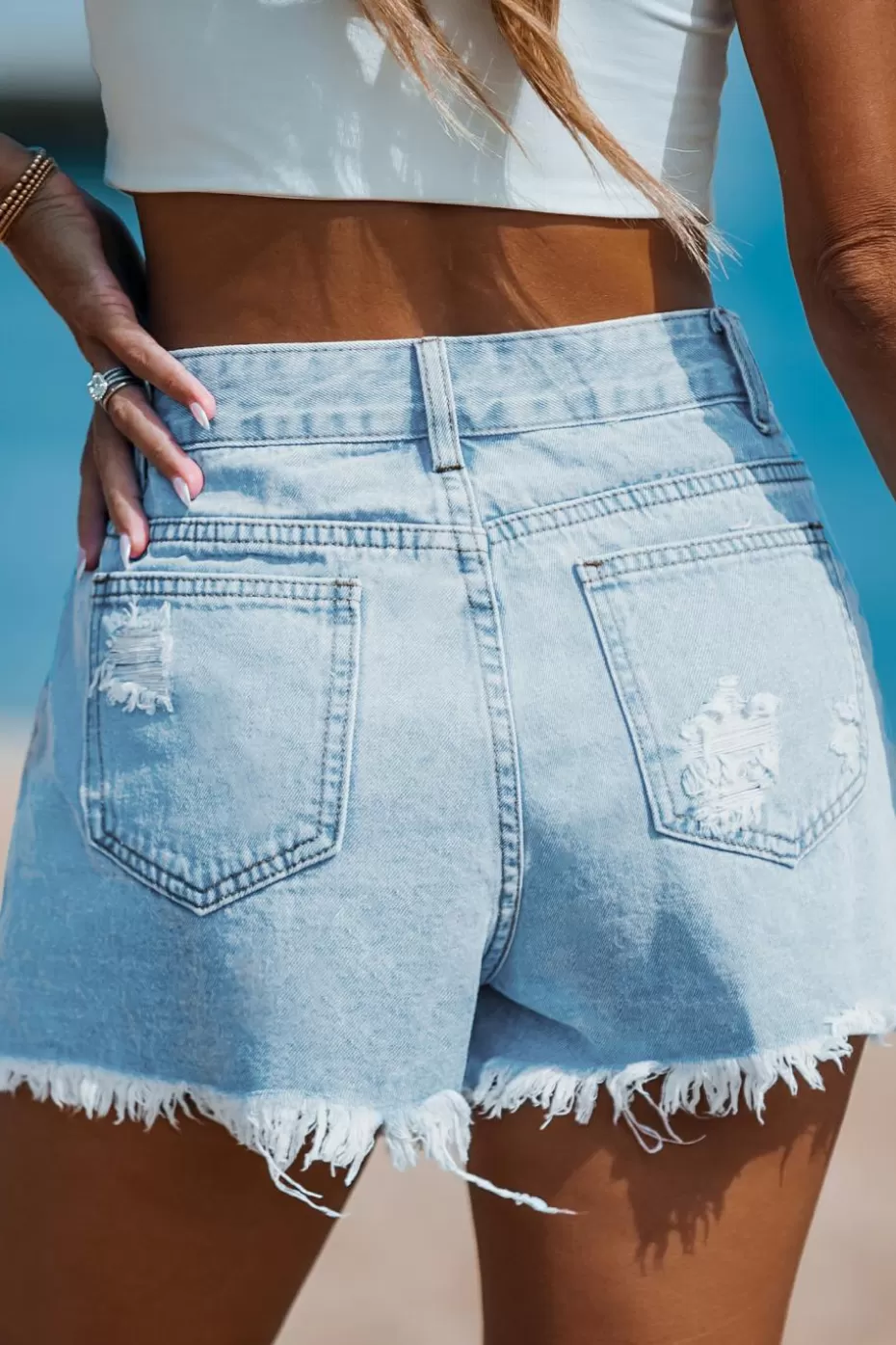 Flash Sale Cupshe Destroyed Denim Shorts Light Blue