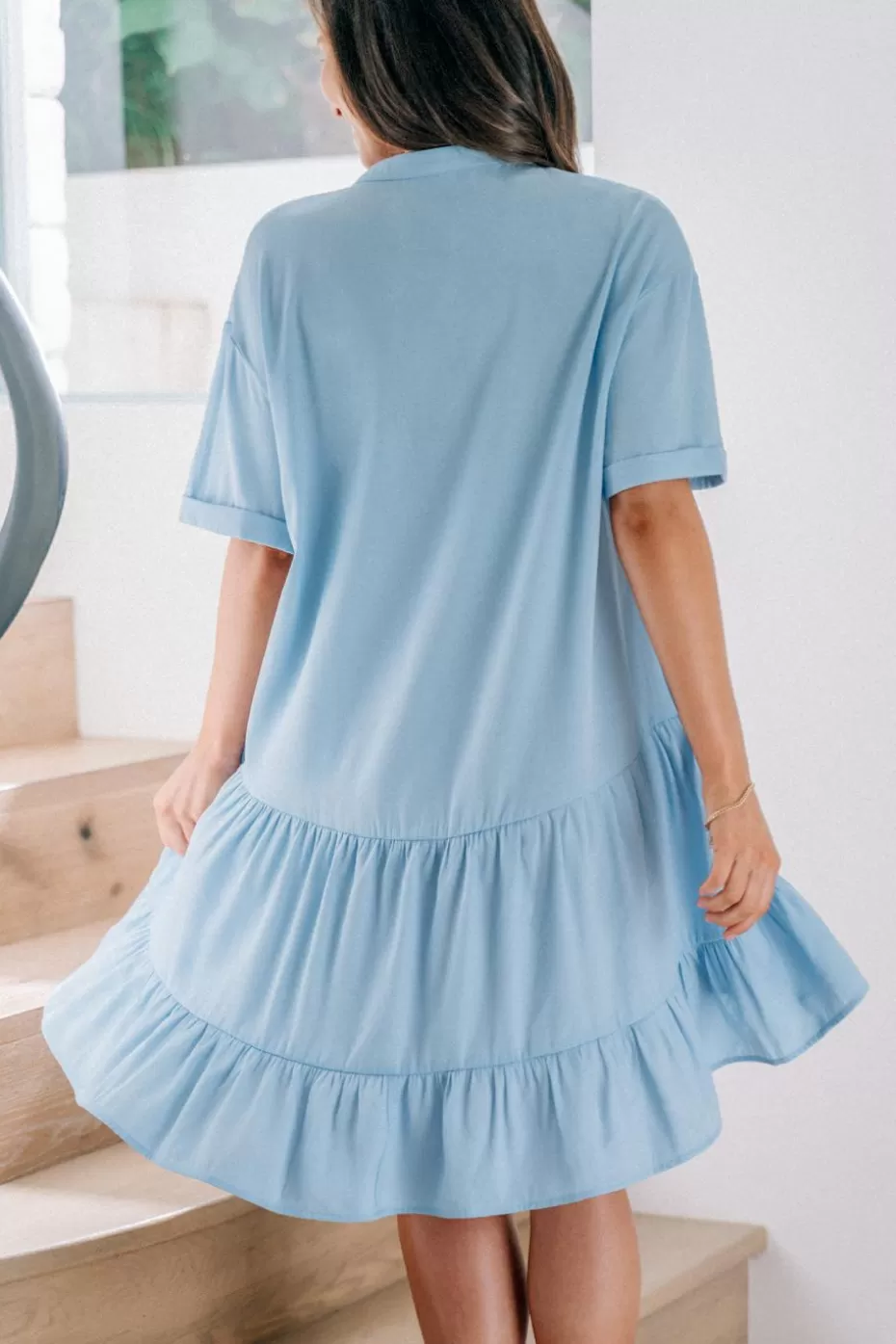 Online Cupshe Drop Shoulder Flounce Hem Mini Dress Light Blue