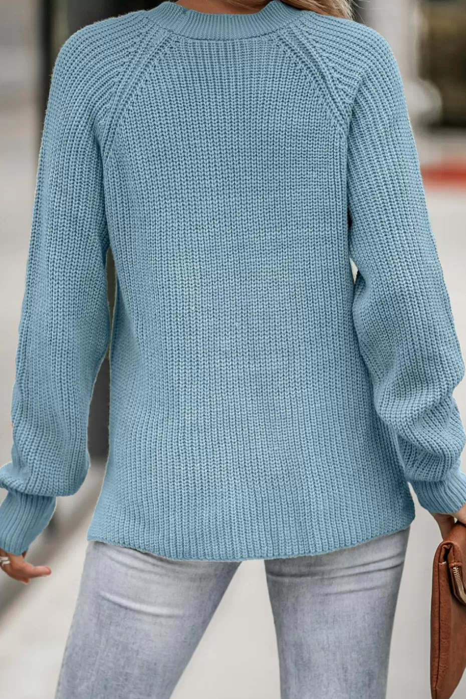 New Cupshe Long Sleeve Partial Front Button Sweater Light Blue