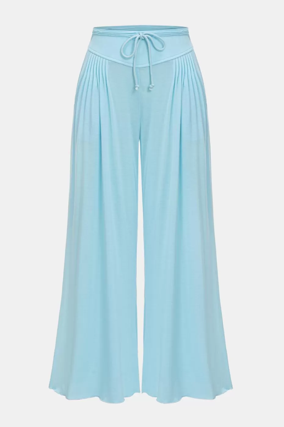 Shop Cupshe Pintuck Wide Leg Jersey Pants Light Blue