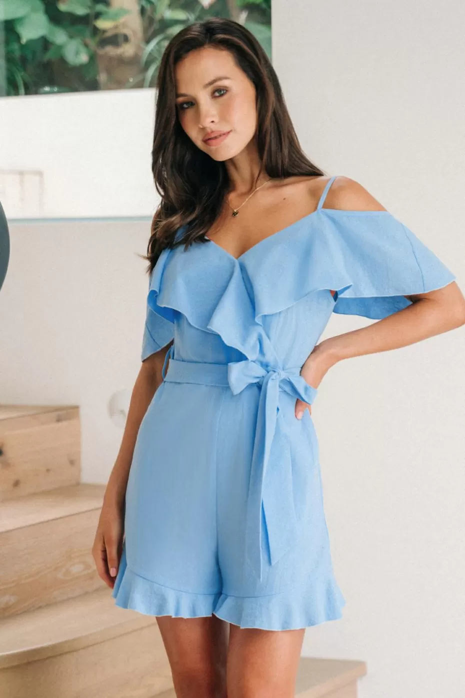 Hot Cupshe Light Ruffled Sweetheart Romper Blue