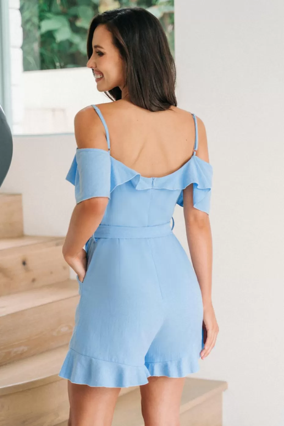 Hot Cupshe Light Ruffled Sweetheart Romper Blue