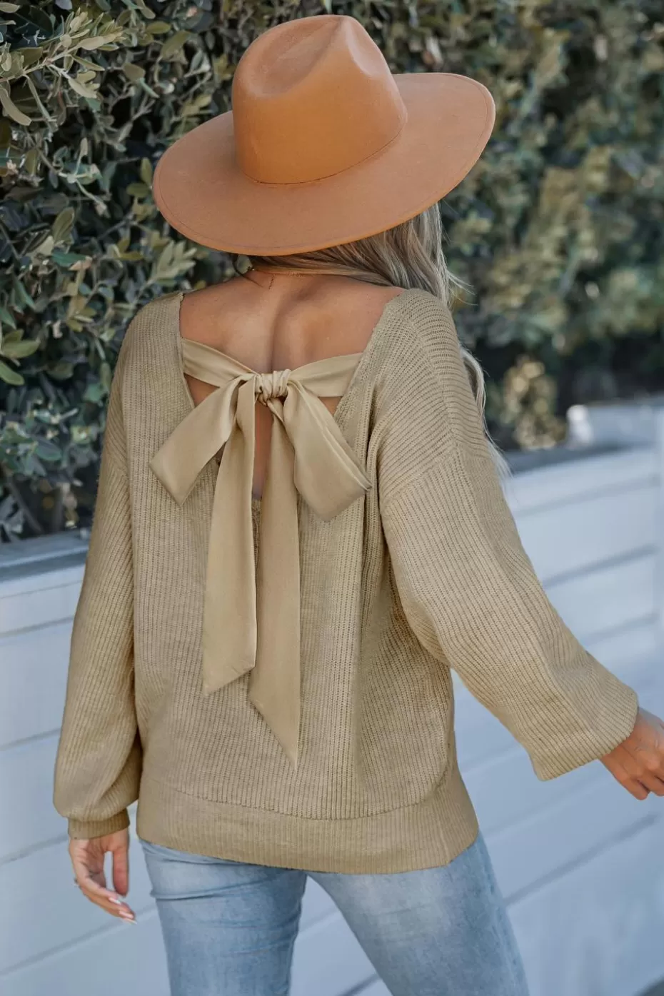 Discount Cupshe Long Sleeve Back Tie Sweater Light Brown