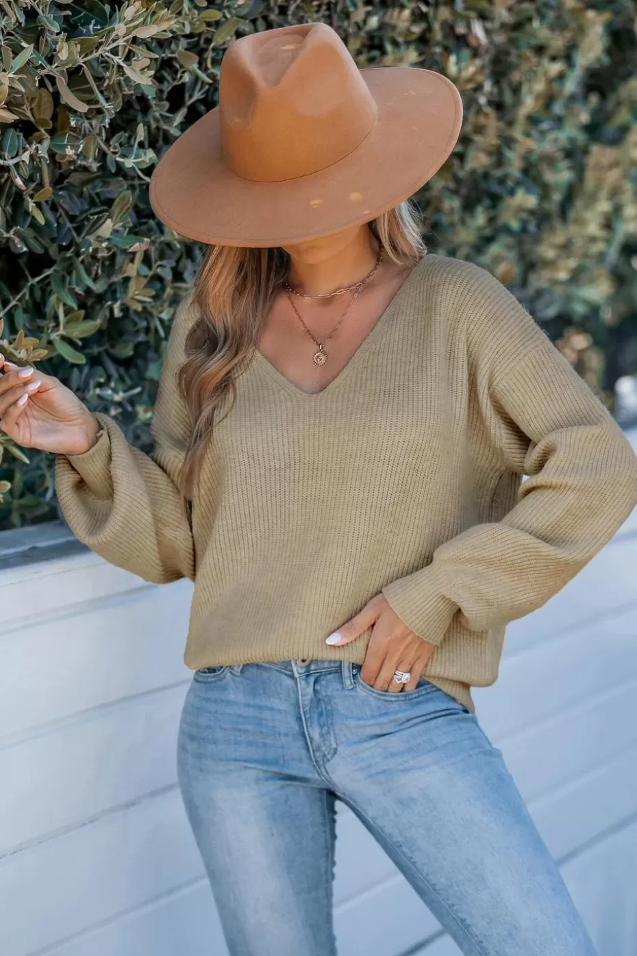 Discount Cupshe Long Sleeve Back Tie Sweater Light Brown