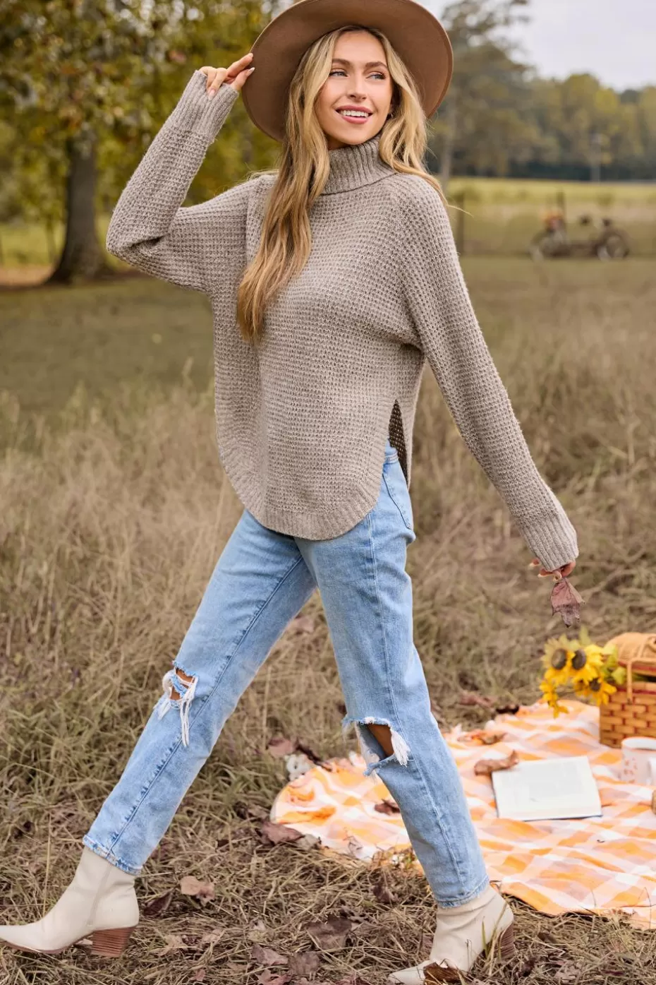 Online Cupshe Long Sleeve Turtleneck Sweater Light Brown