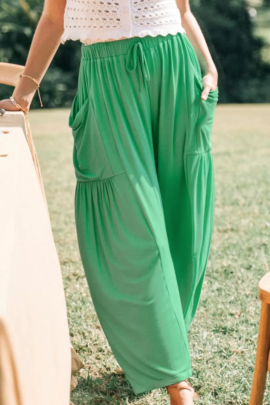 Hot Cupshe Lime Green Drawstring Pants Light green-Light green