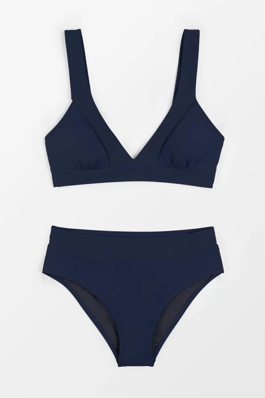 Flash Sale Cupshe Longline V Neck Bralette & Navy Classic High Waist Bikini Set Dark Navy