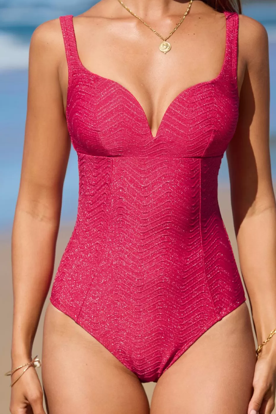 Flash Sale Cupshe Lurex Jacquard Tummy Control One-Piece Strawberry