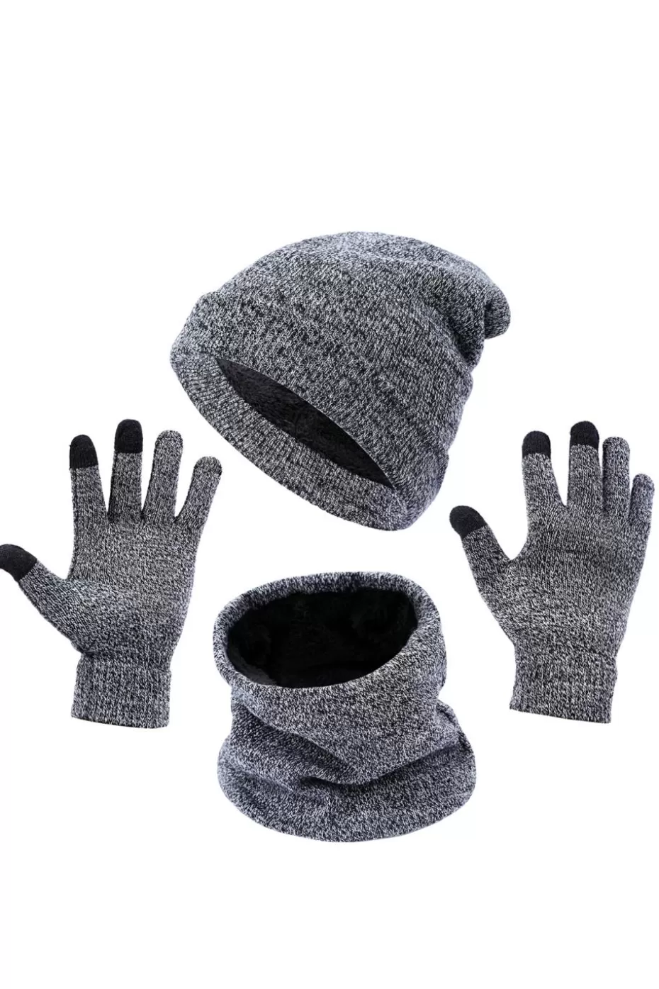 Store Cupshe Marled Knit Beanie & Gloves Set Grey