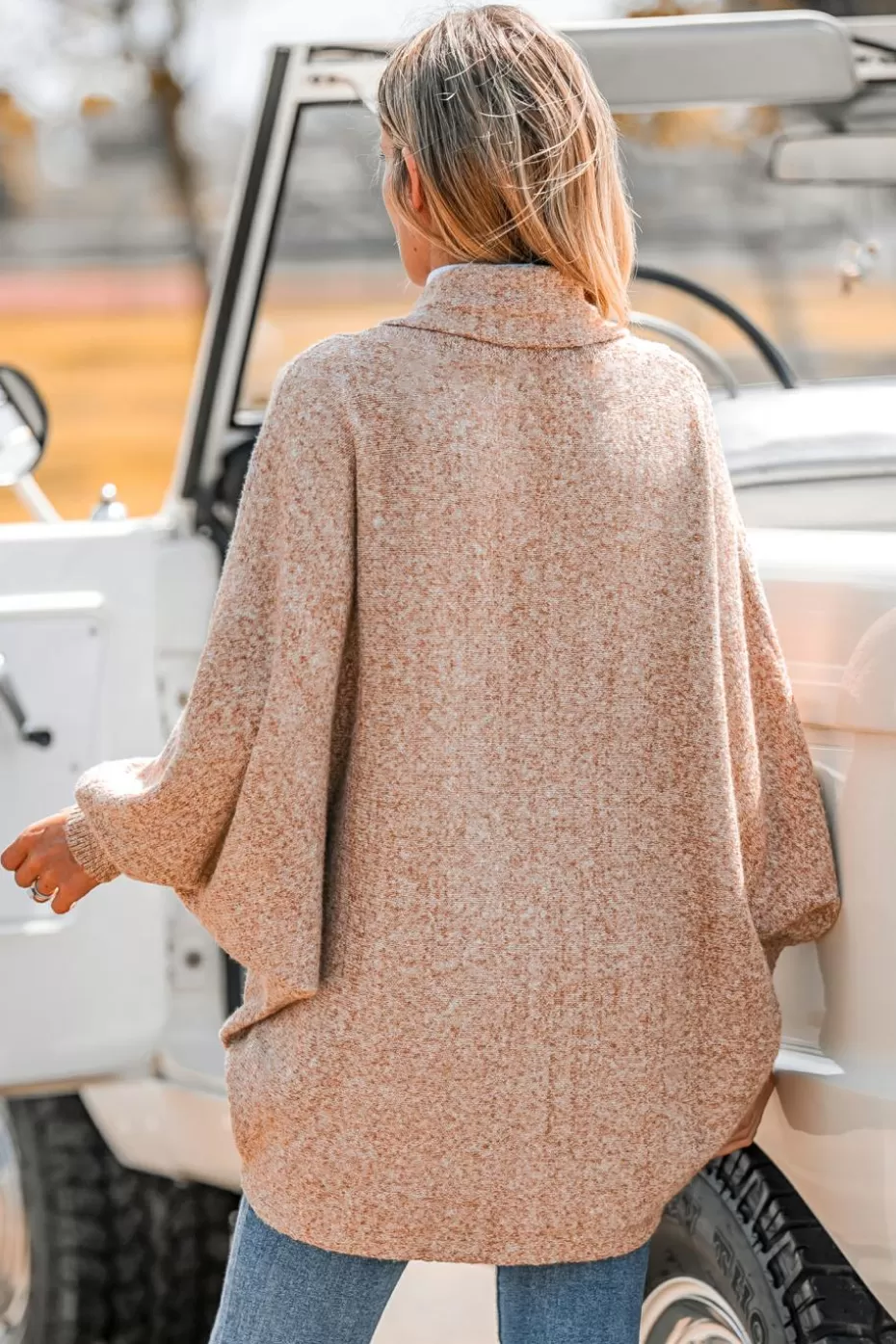 New Cupshe Marled Knit Open-Front Bishop Sleeve Cardigan Pink