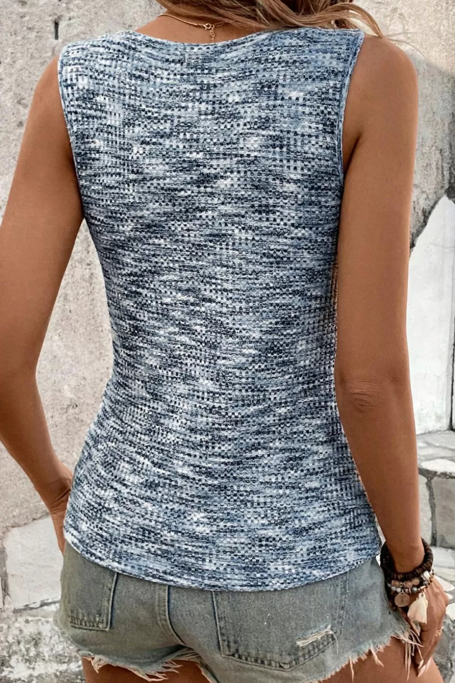 Best Cupshe Marled Sleeveless V-Neck Jersey Top Navy