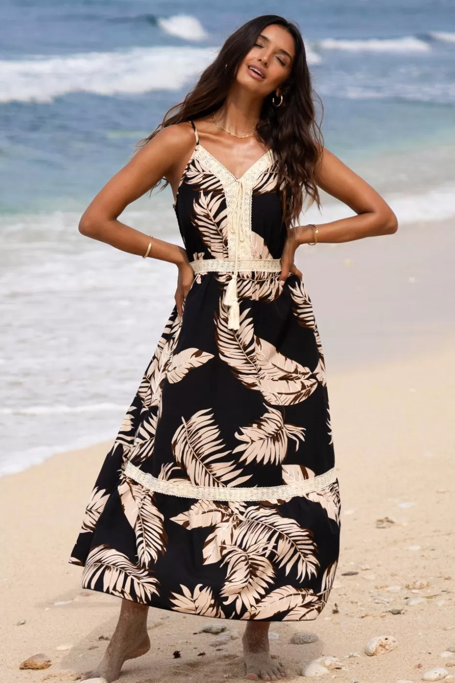 Hot Cupshe Midnight Tropics Sleeveless Maxi Dress Black