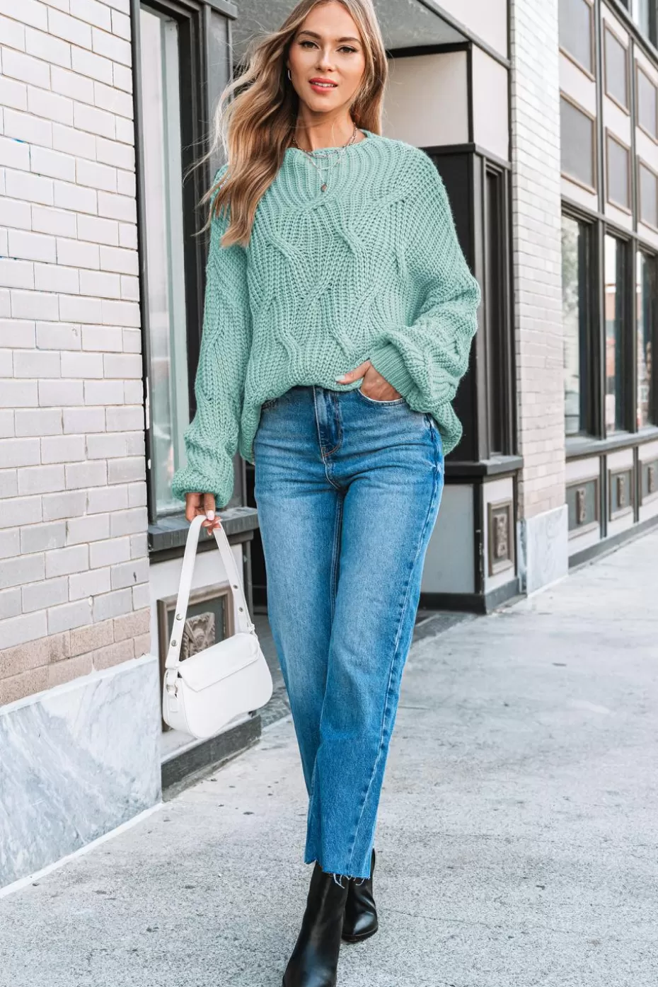 Store Cupshe High Neck Long Sleeve Knit Sweater Mint