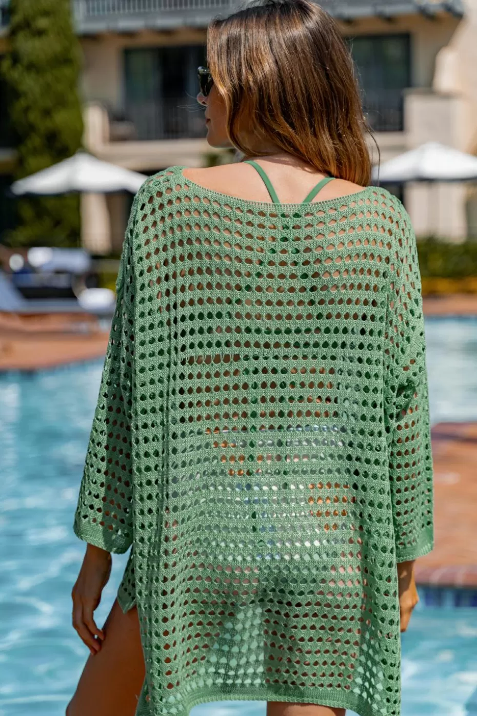 Discount Cupshe Mint Open Knit Boatneck Long Sleeve Mini Cover-Up Light Green