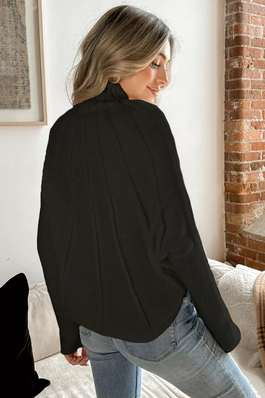 Online Cupshe Mock Neck Gigot Sleeve Sweater Black