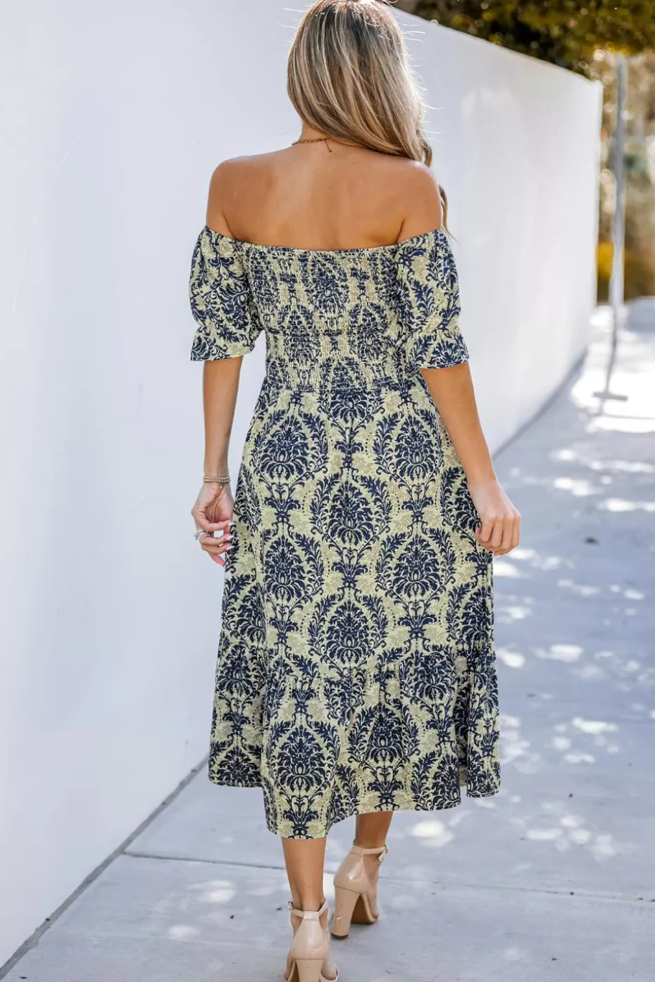 Discount Cupshe Moss And Smocked Midi Dress Navy