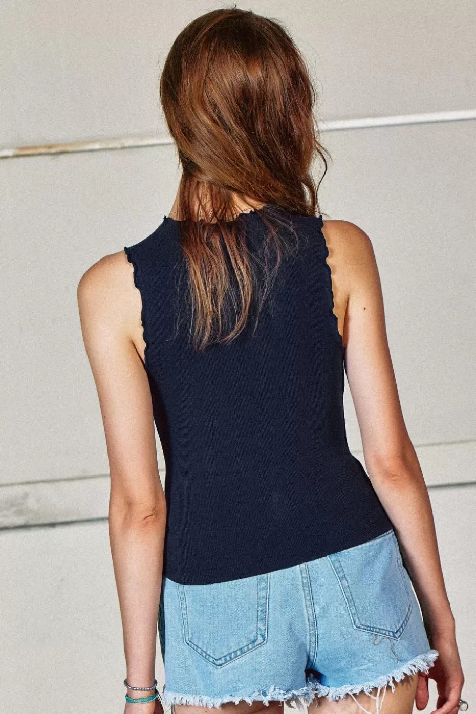 Online Cupshe Navy Blue Lettuce-Edge Tank Top Dark Navy