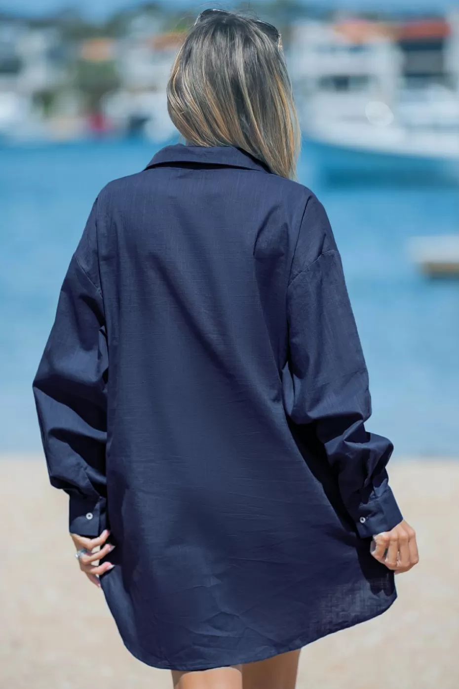 Shop Cupshe Collared Front Button Cover-Up Navy