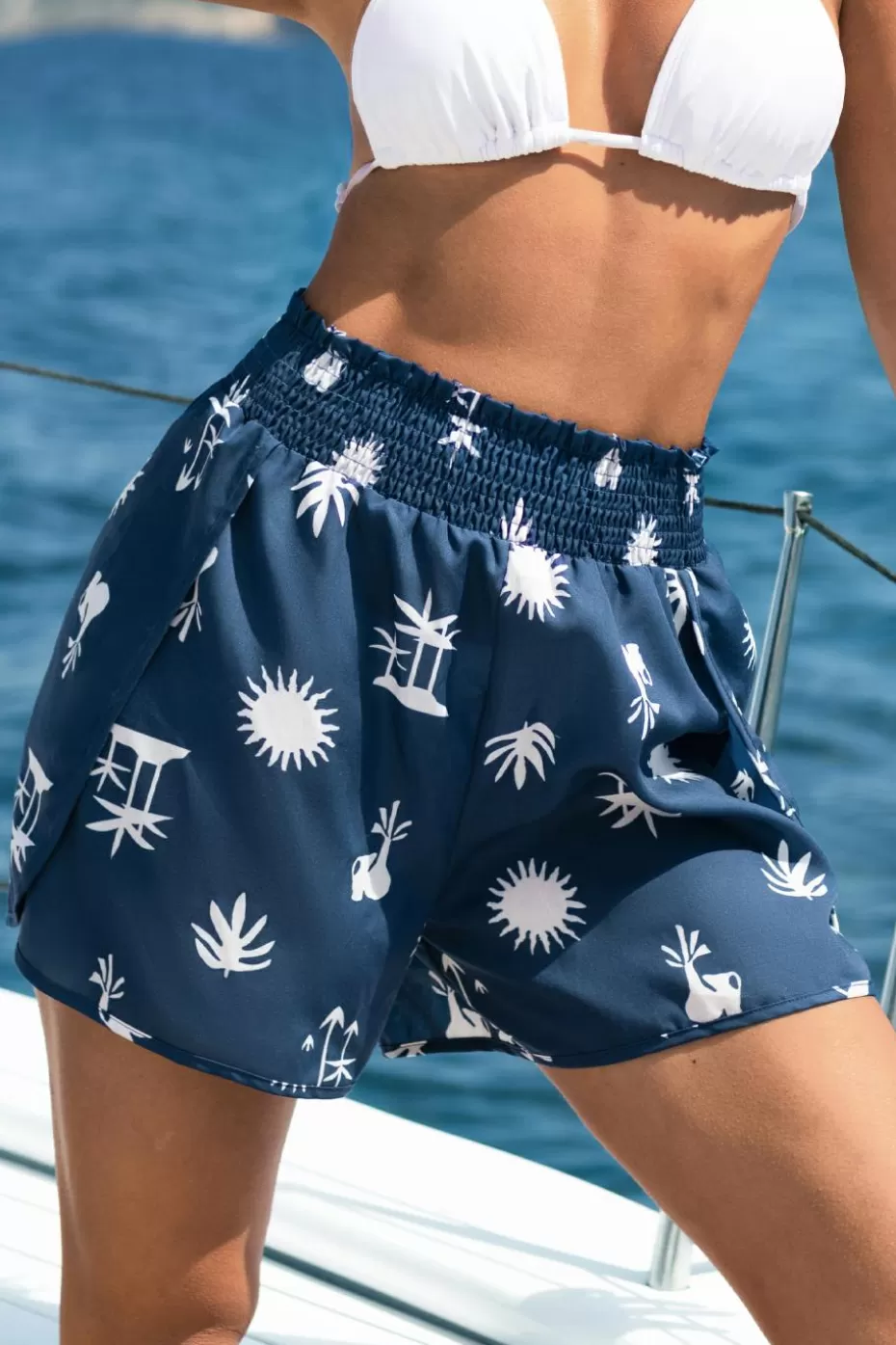 Hot Cupshe Desert-Inspired Smocked Waist Cover-Up Shorts Navy