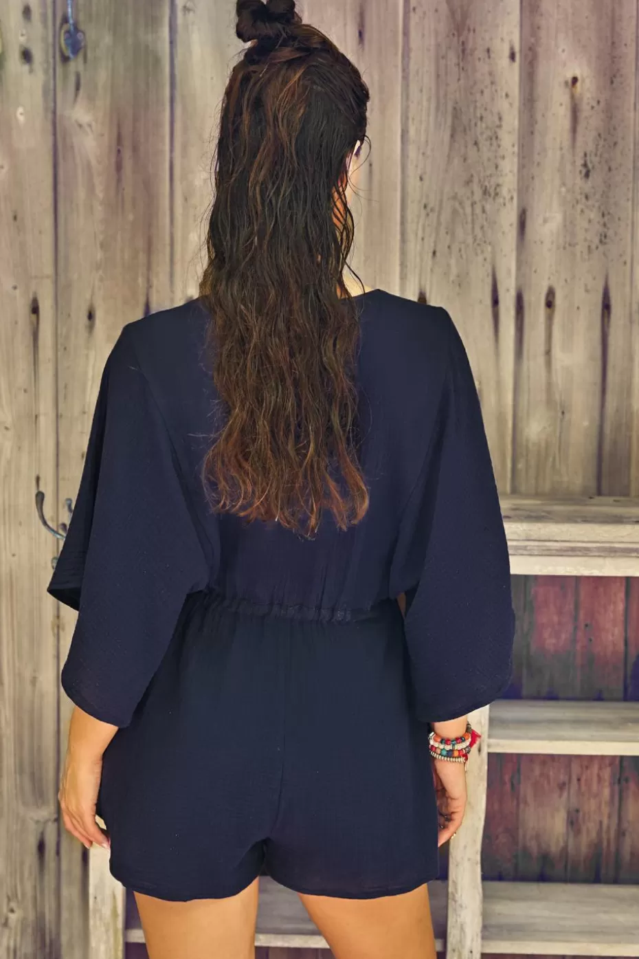 Fashion Cupshe Dolman Sleeve Loose Leg Romper Navy