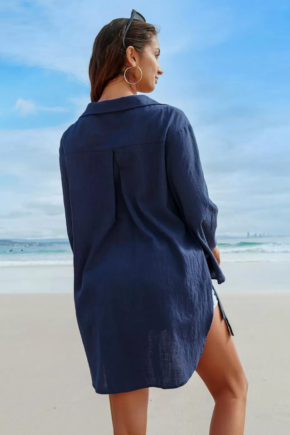 Discount Cupshe Flared Sleeve Side Tie Blouse Navy
