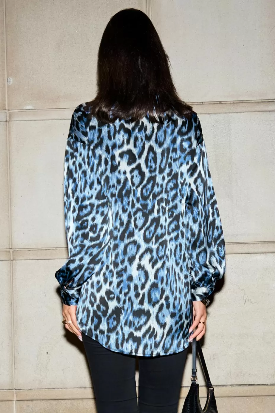 Cheap Cupshe Leopard Collared Long Sleeve Blouse Navy