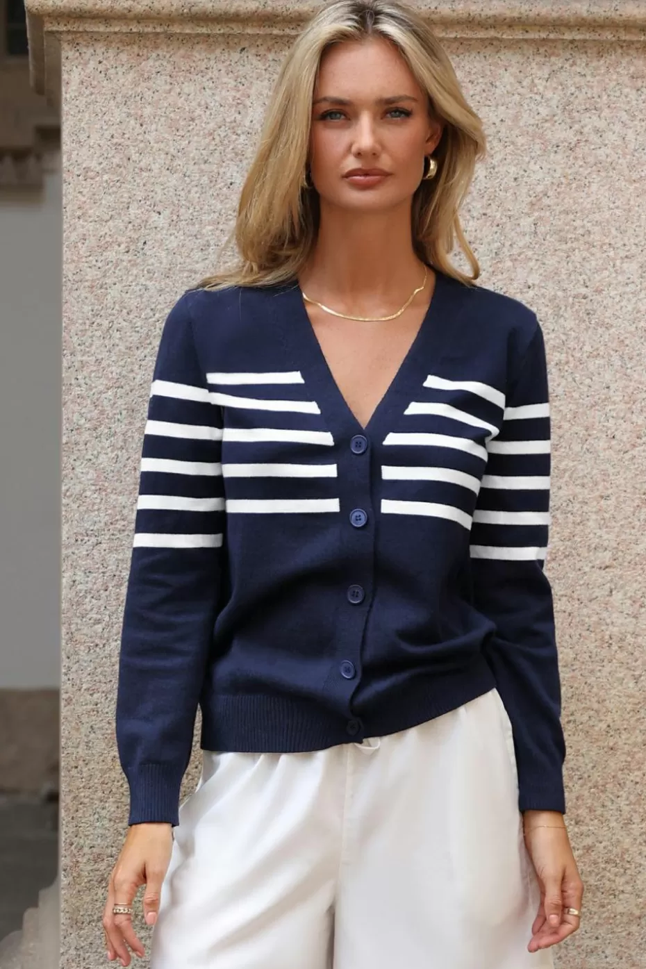 Clearance Cupshe Nautical Long Sleeve Cardigan Navy