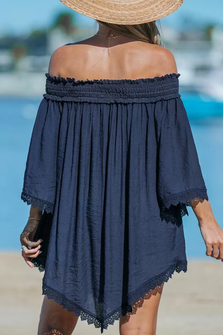 Shop Cupshe Off Shoulder Asymmetrical Hem Cover-Up Dress Navy