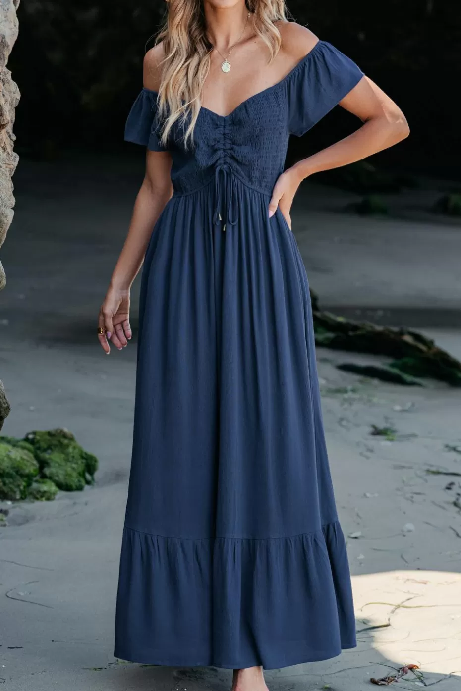 Online Cupshe Off-Shoulder Sweetheart Maxi Dress Navy