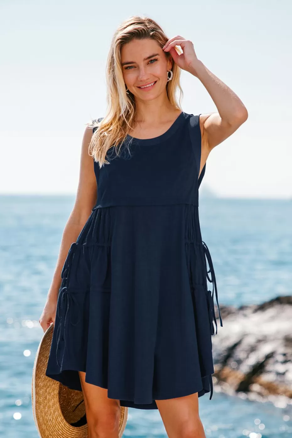 Outlet Cupshe Round Neck Sleeveless Jersey Mini Dress Navy