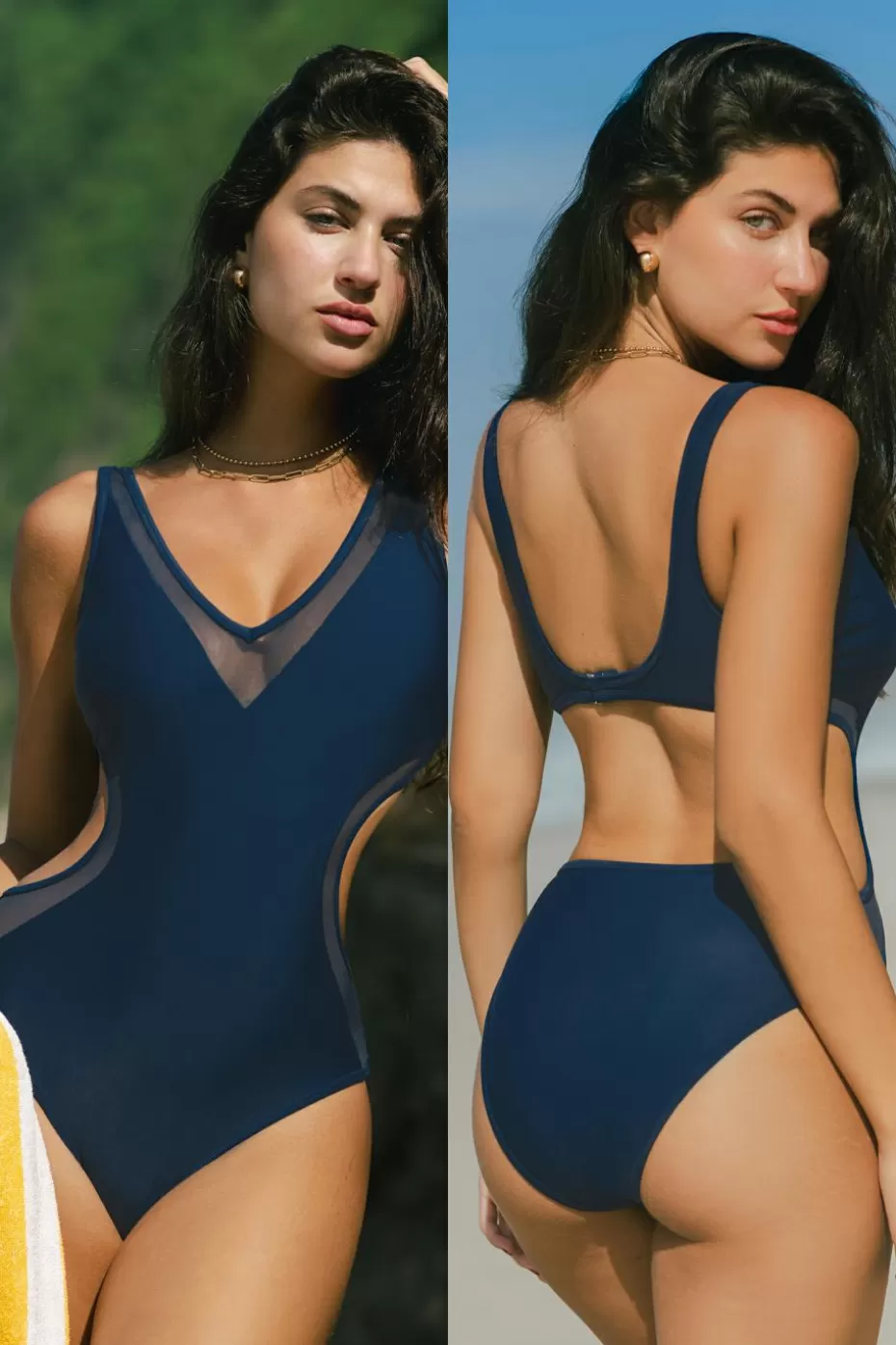 Fashion Cupshe V-Neck Cutout Standard One-Piece Navy