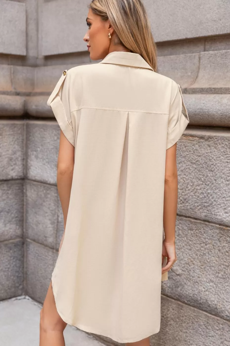 Flash Sale Cupshe Collared Button Up Mini Shirt Dress Neutral