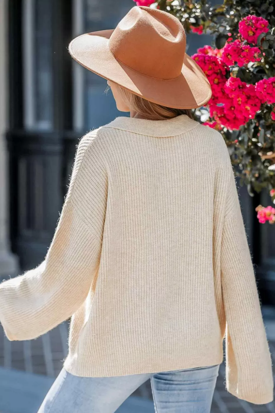 Outlet Cupshe Collared Long Sleeve Sweater Neutral