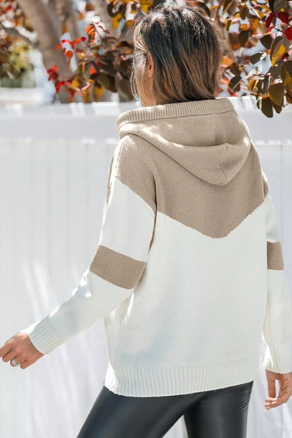 Online Cupshe Neutral Colorblock Long Sleeve Drawstring Hoodie Khaki