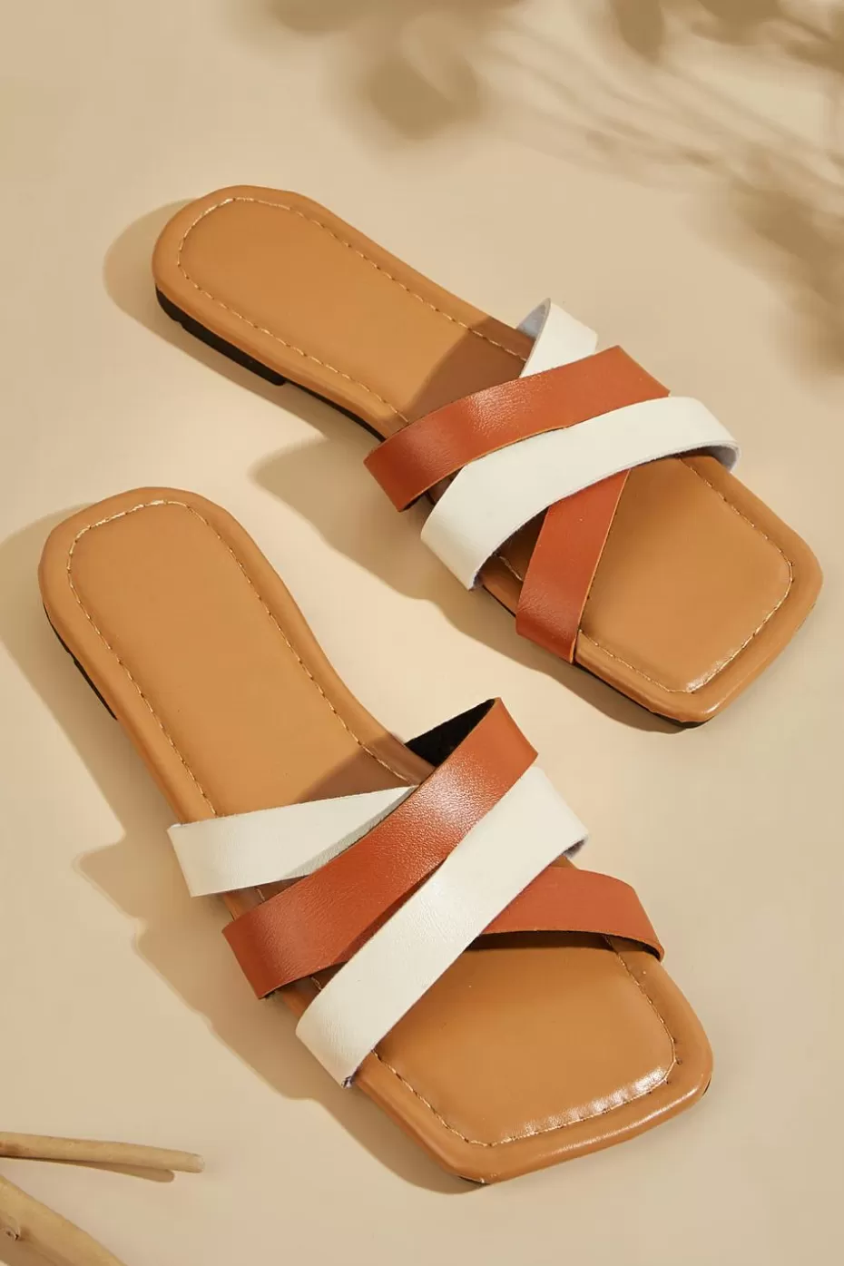 Cheap Cupshe Cross Over Strap Square Toe Slides Neutral