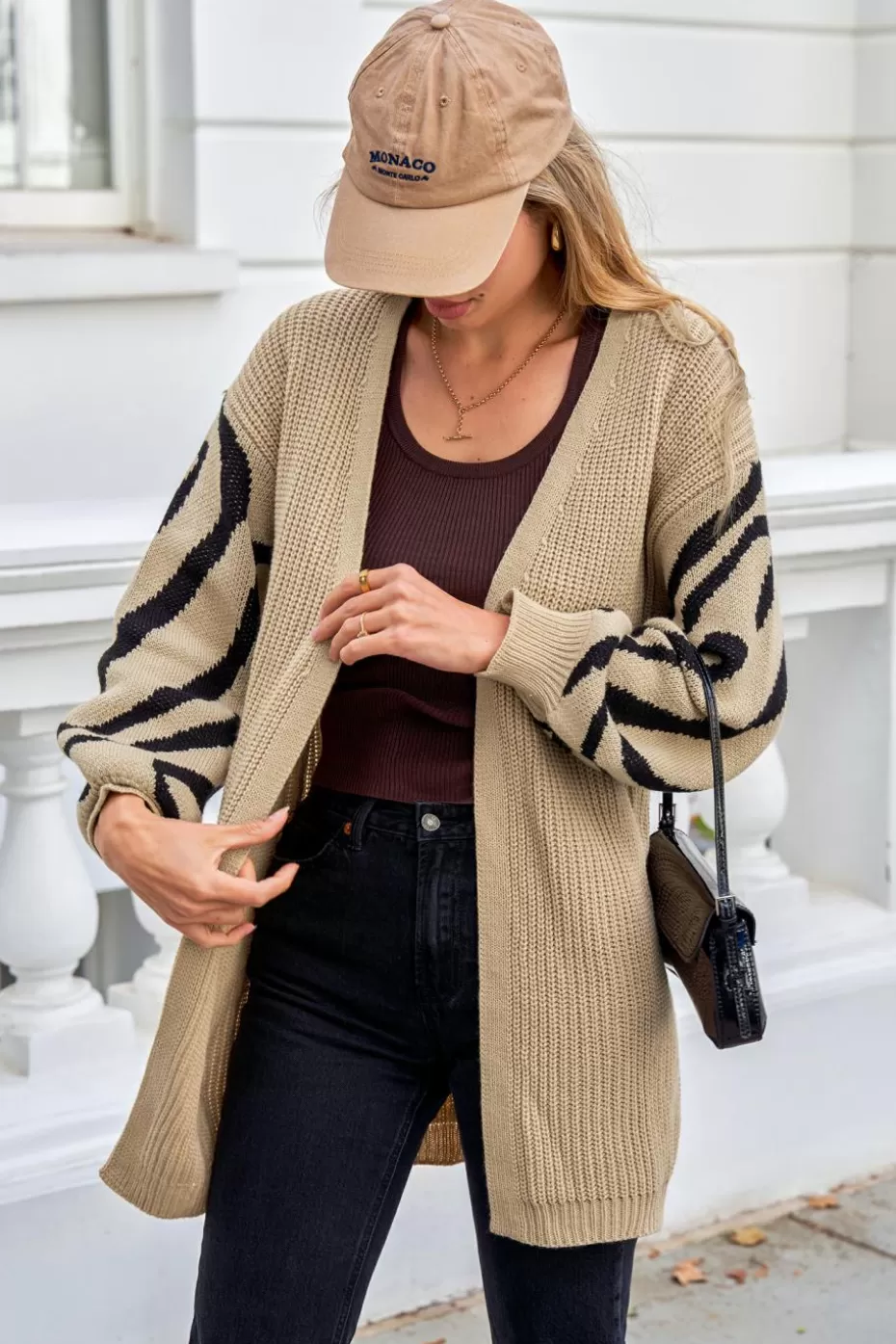 Flash Sale Cupshe Knit Open Front Abstract Long Sleeve Duster Cardigan Neutral